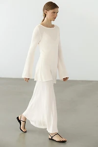 Double-layer knit dress with long sleeves