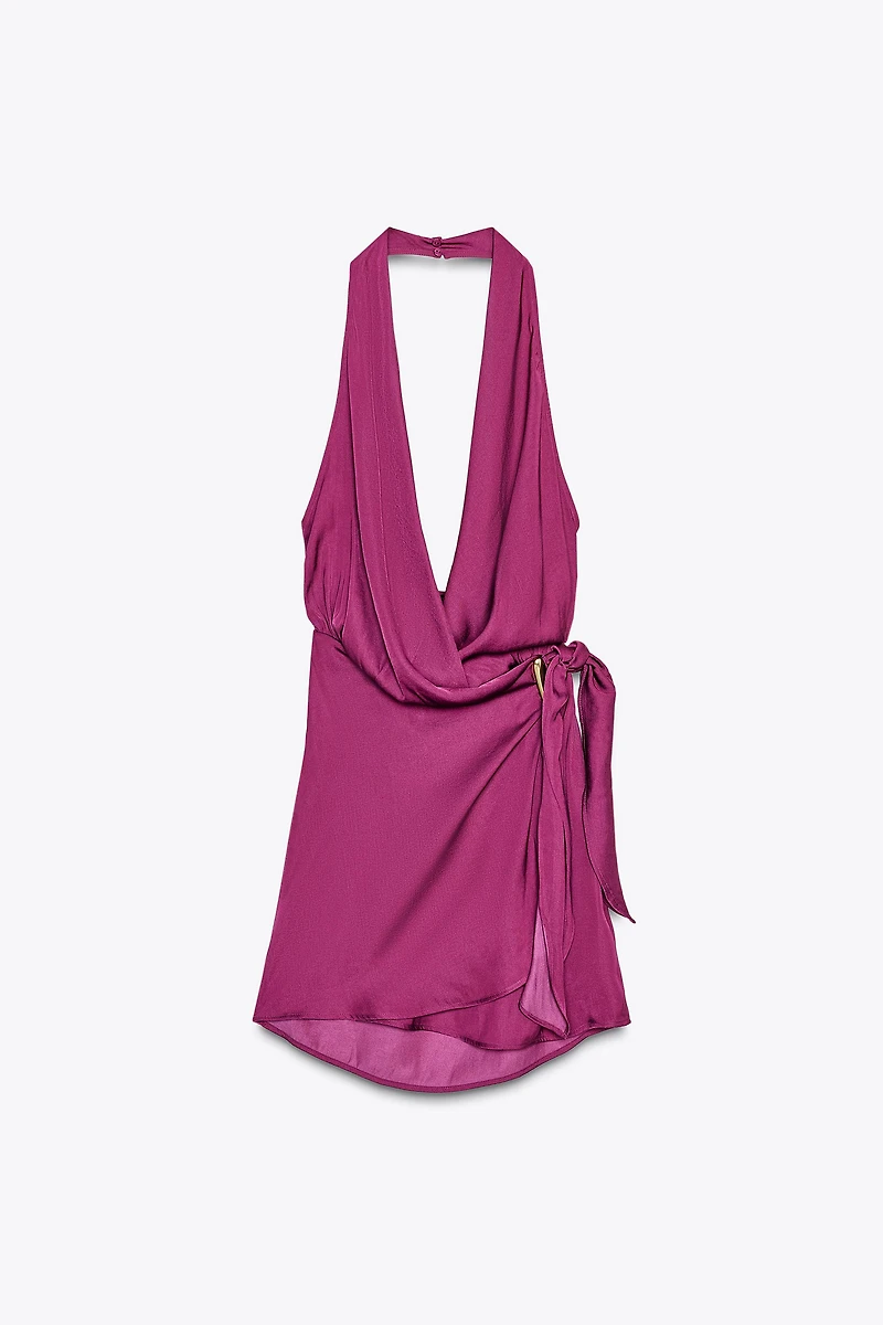 KNOTTED HALTER MINI DRESS