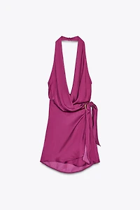 KNOTTED HALTER MINI DRESS