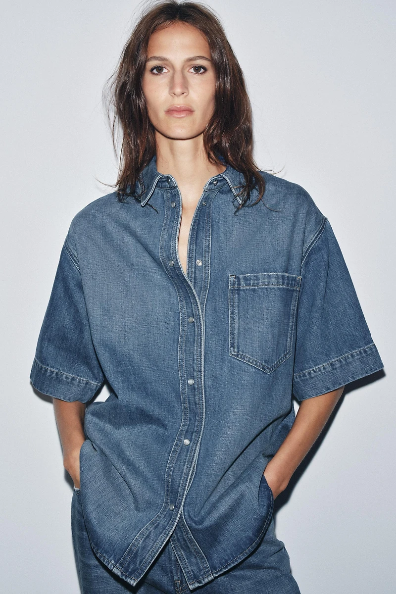 ZW COLLECTION SHORT SLEEVE DENIM SHIRT
