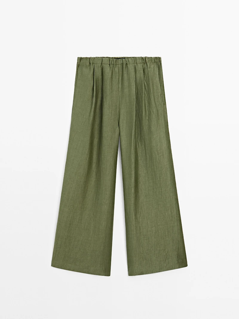 Pantalon droit fluide en lin mélangé