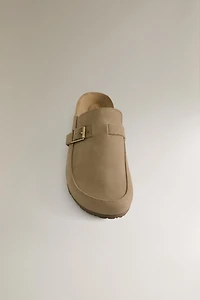 LEATHER MULE CLOG SLIPPERS WITH BUCKLE