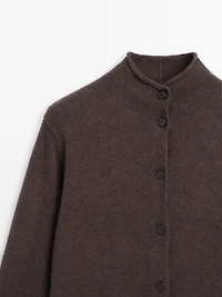 Wool high neck knit cardigan