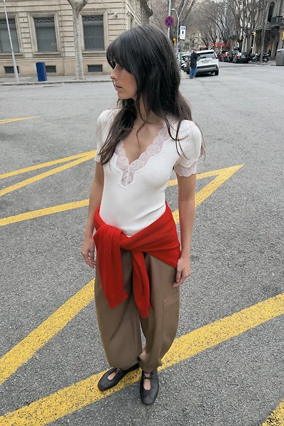 LACE RIBBED T-SHIRT
