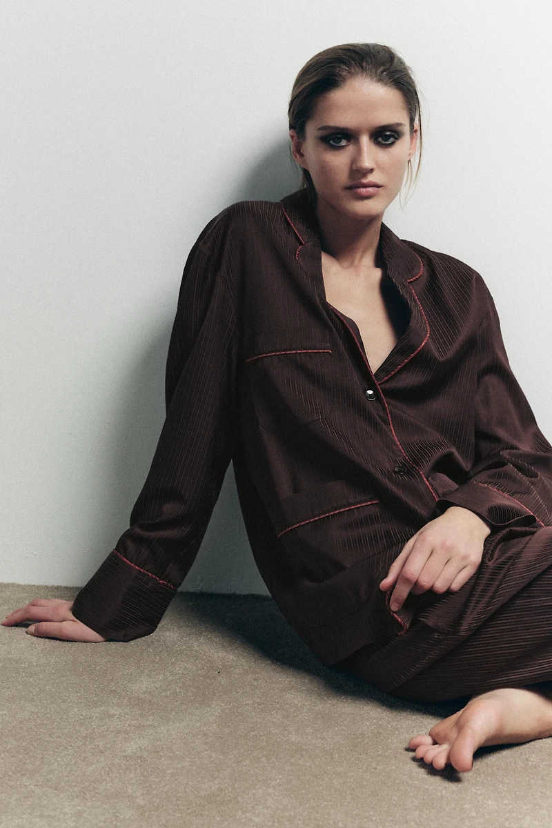 CONTRAST STRIPE PAJAMA SHIRT