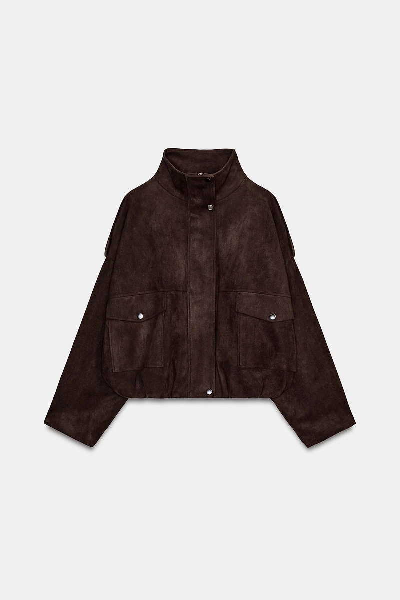 FAUX SUEDE JACKET WITH SHOULDER TABS