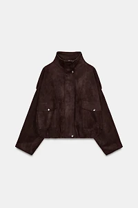 FAUX SUEDE JACKET WITH SHOULDER TABS