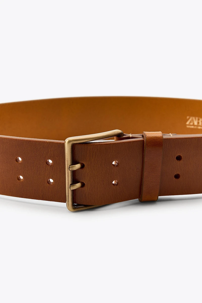LEATHER BELT WITH SQUARE BUCKLE