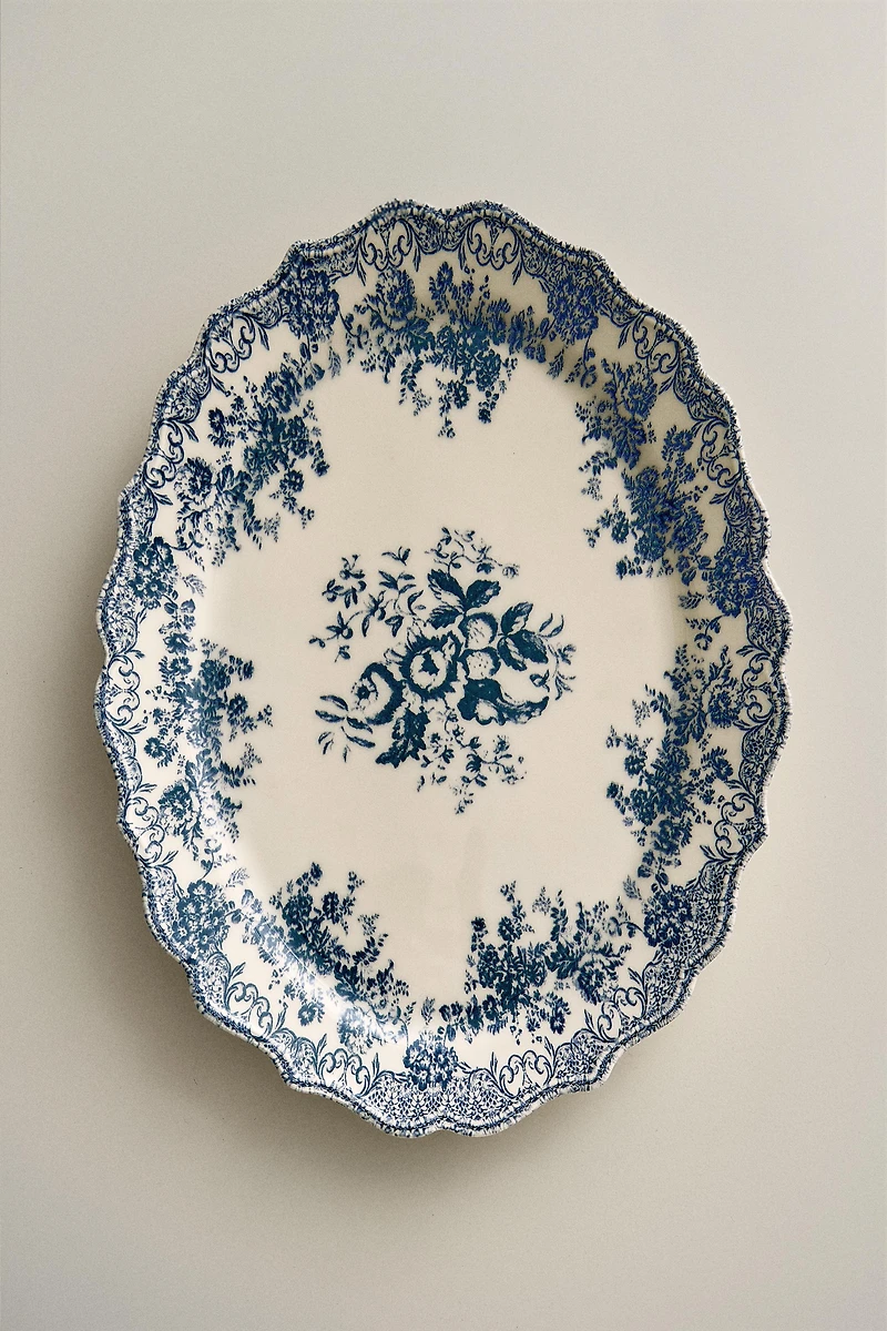 PLAT FAÏENCE IMPRIMÉ FLEURS