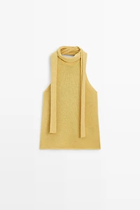 Linen blend halter top with tie detail