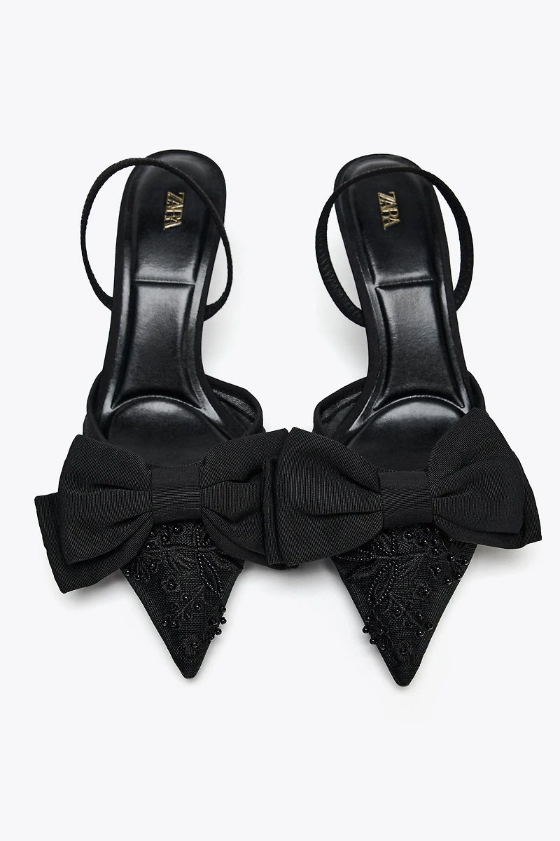 MESH BOW SLINGBACK HEELS