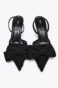 MESH BOW SLINGBACK HEELS