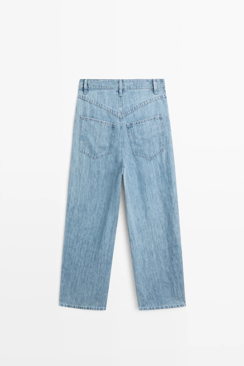 100% linen high-waist barrel fit jeans