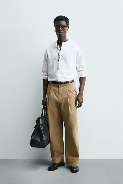 PLEATED BARREL FIT PANTS