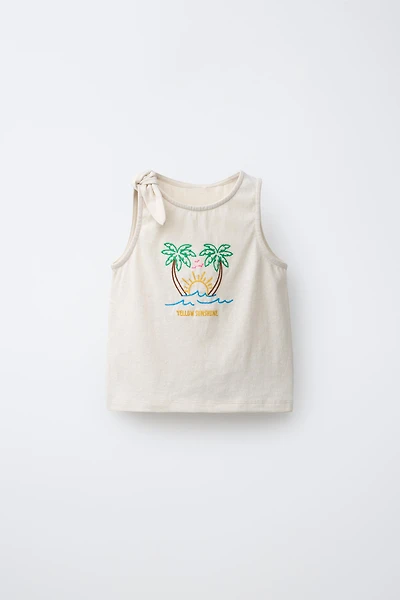 TROPICAL EMBROIDERED KNOT T-SHIRT