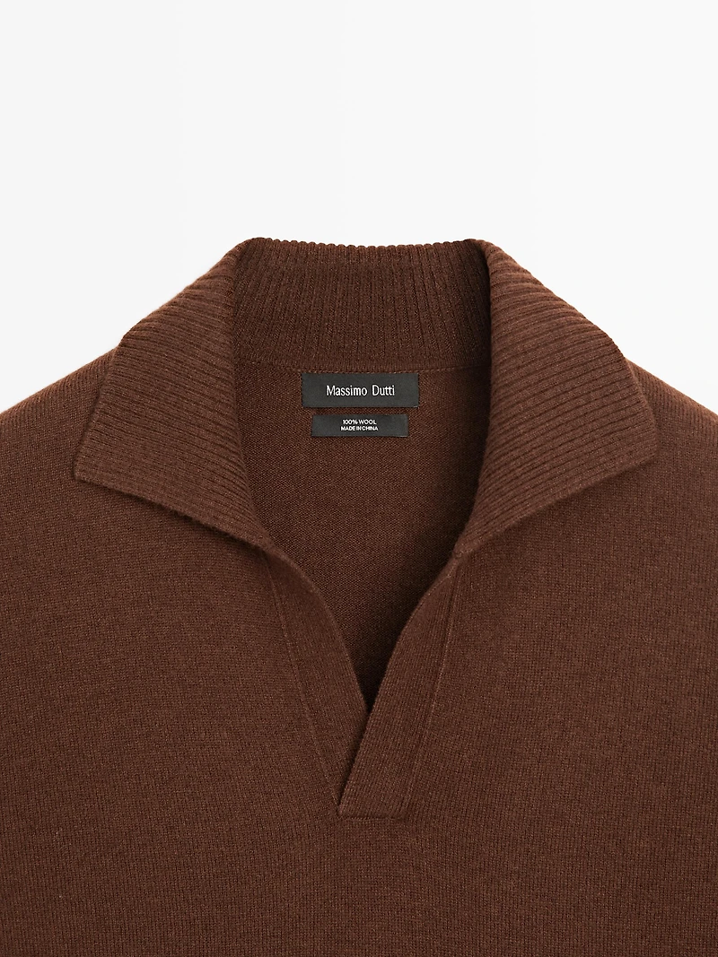 100% wool V-neck knit polo sweater