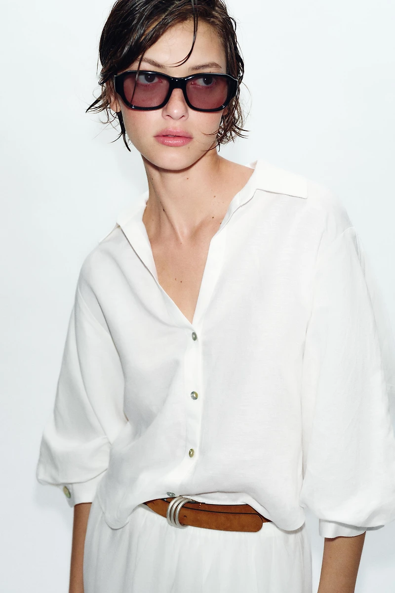 CHEMISE À MANCHES BOUFFANTES EN LIN