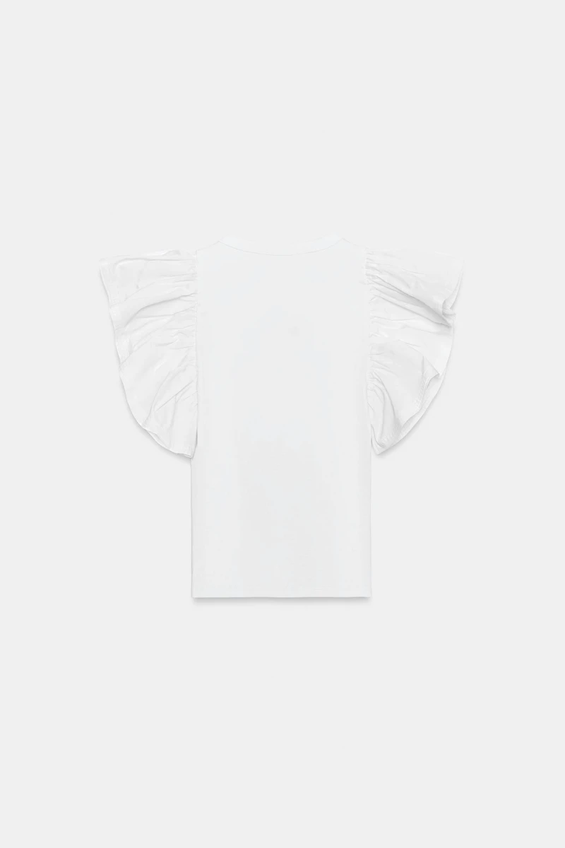 COMBINATION RIB RUFFLE T-SHIRT