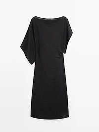 Linen midi dress with asymmetric sleeves