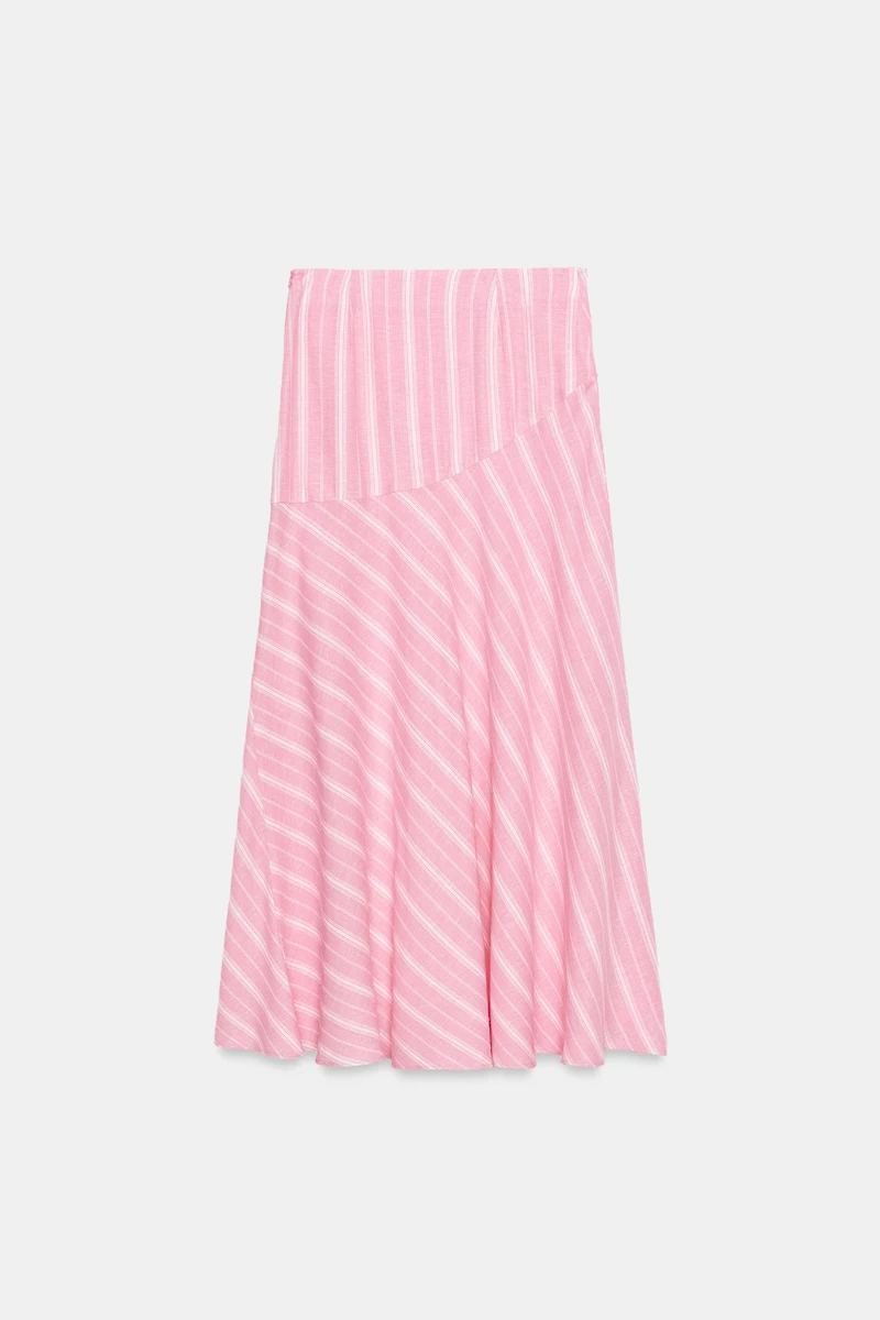 STRIPED LINEN MIDI SKIRT