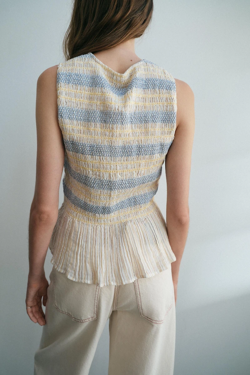 SMOCKED EMBROIDERED TOP