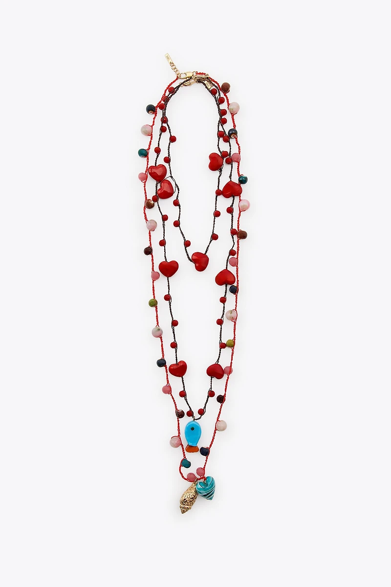 LOT DE 3 COLLIERS CORDONS COEURS CHARMS