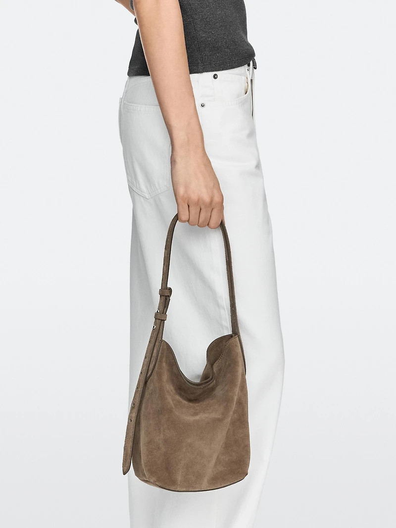 Mini sac seau croûte de cuir