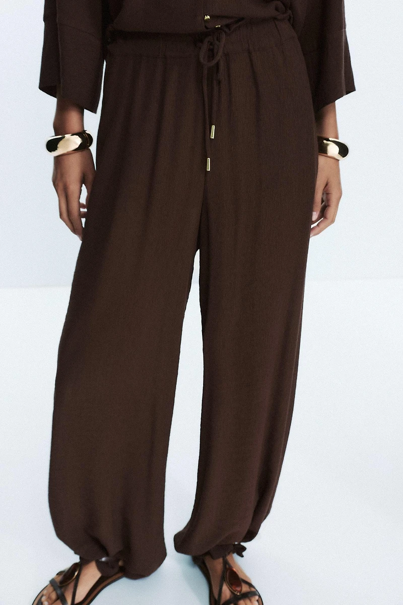 COTTON GAUZE WIDE LEG PANTS