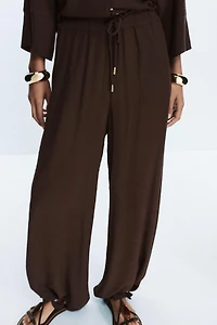 COTTON GAUZE WIDE LEG PANTS