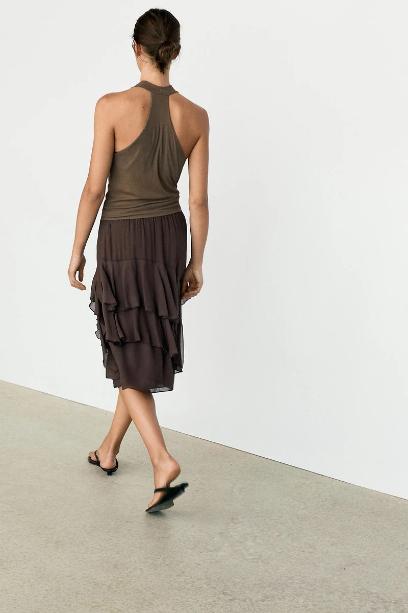 Flowing ruffled midi skirt