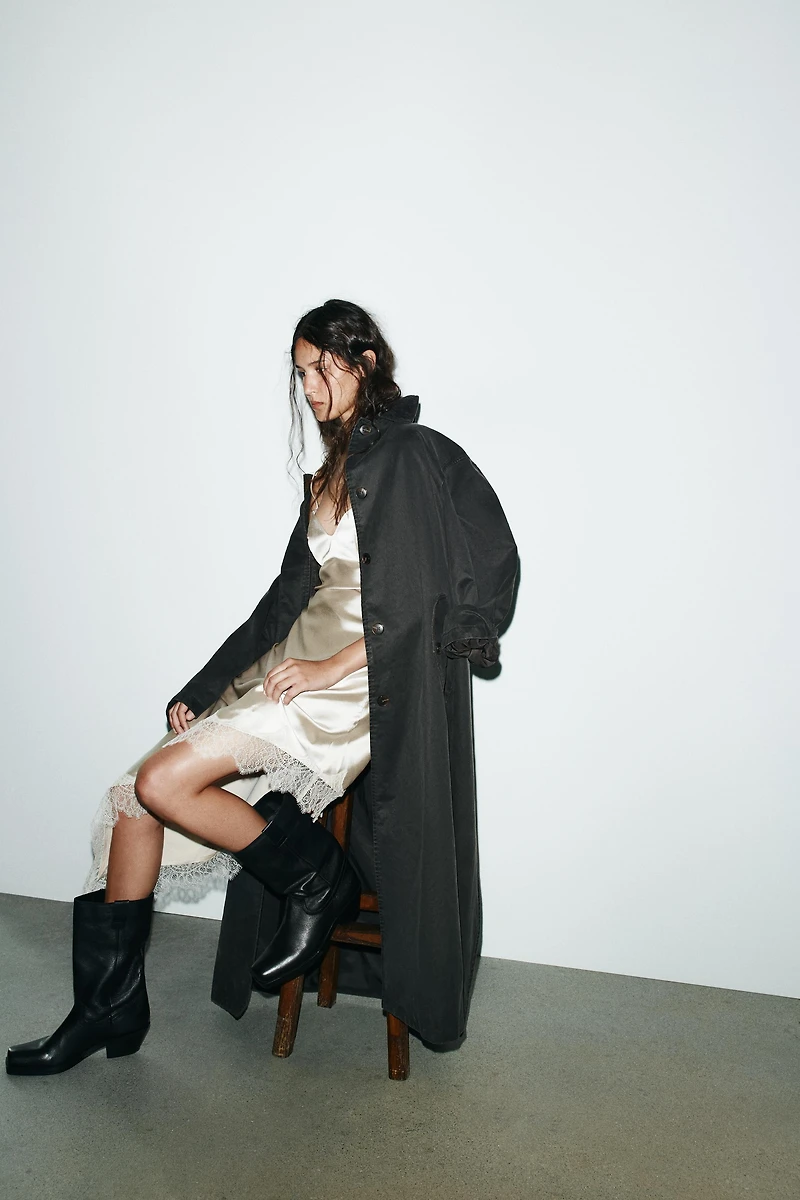 WAXED TRENCH COAT WITH CORDUROY COLLAR