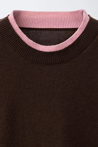 DOUBLE LAYER TRIM KNIT SWEATER