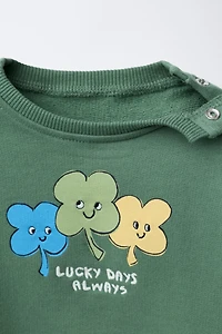 CLOVER PRINT AND EMBROIDERED TEXT SWEATSHIRT