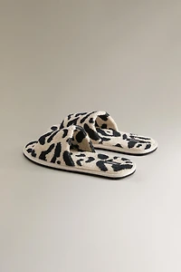 TERRYCLOTH ANIMAL PRINT SLIDER SLIPPERS