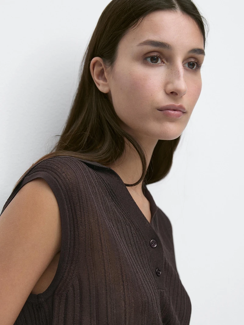 Semi-sheer flowing polo shirt