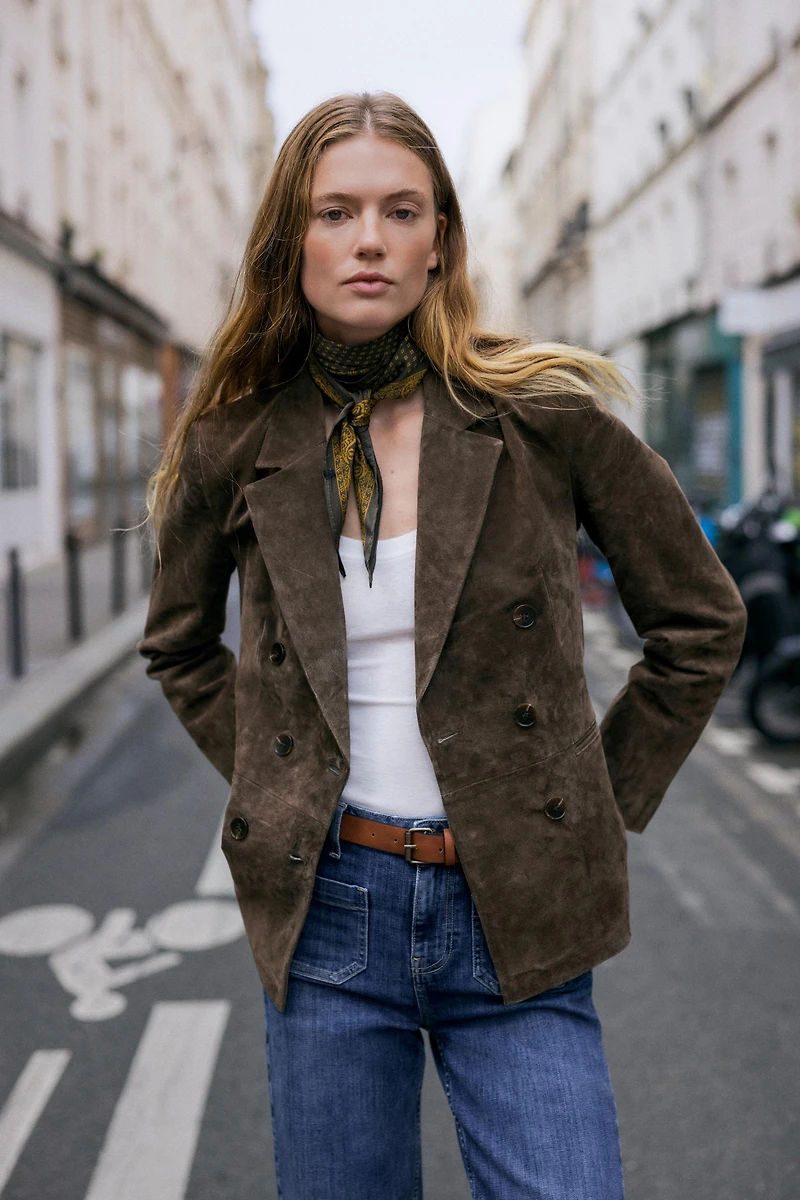 100% LEATHER DOUBLE BREASTED BLAZER