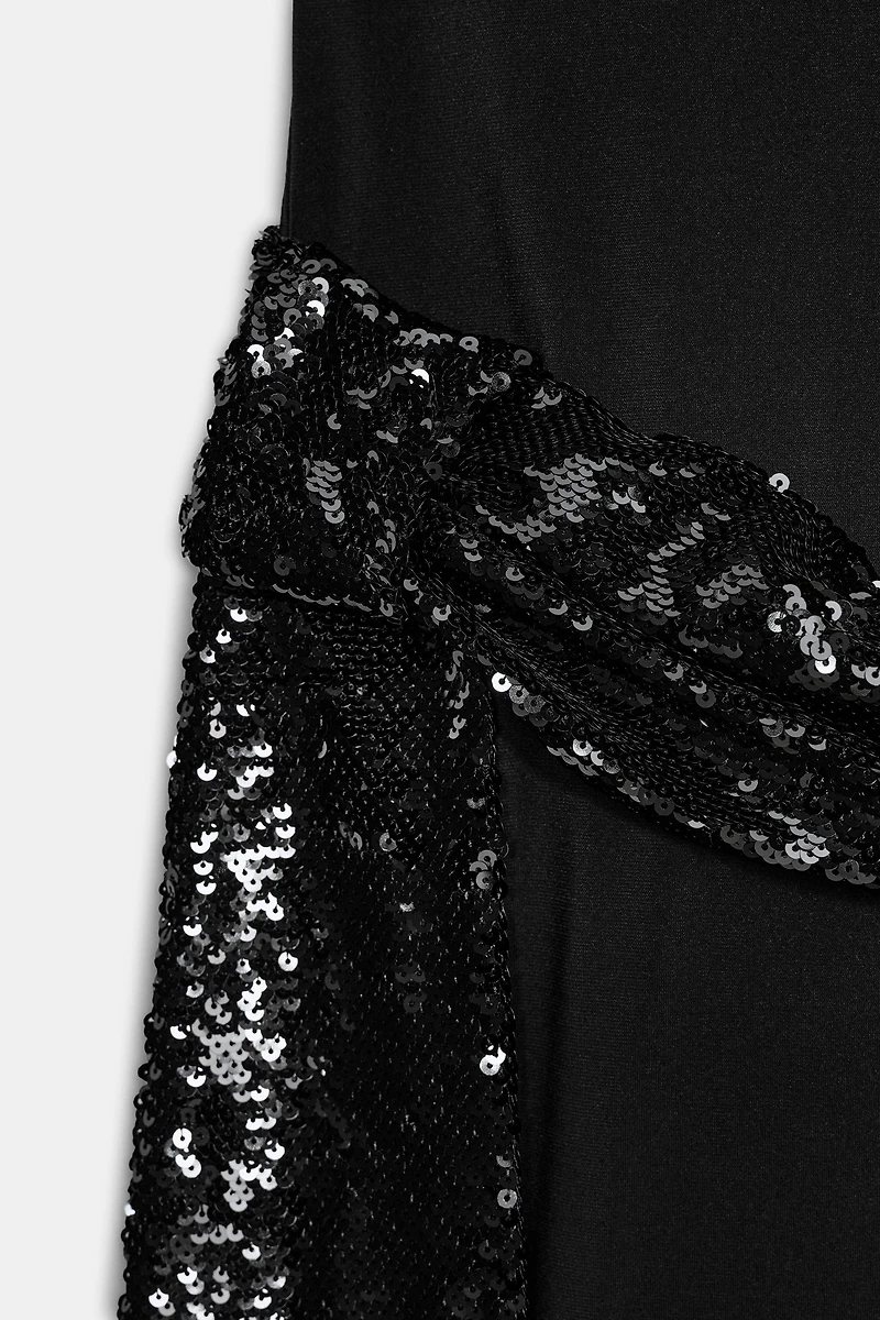SEQUIN CUMMERBUND MIDI DRESS