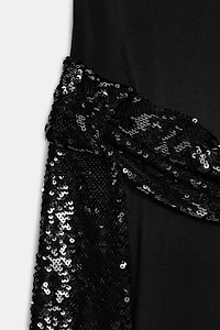 SEQUIN CUMMERBUND MIDI DRESS