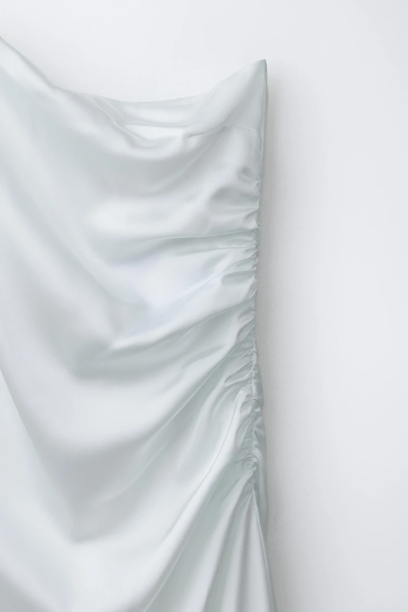 ASYMMETRIC SATIN EFFECT RHINESTONE STRAP DRESS