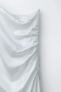 ASYMMETRIC SATIN EFFECT RHINESTONE STRAP DRESS