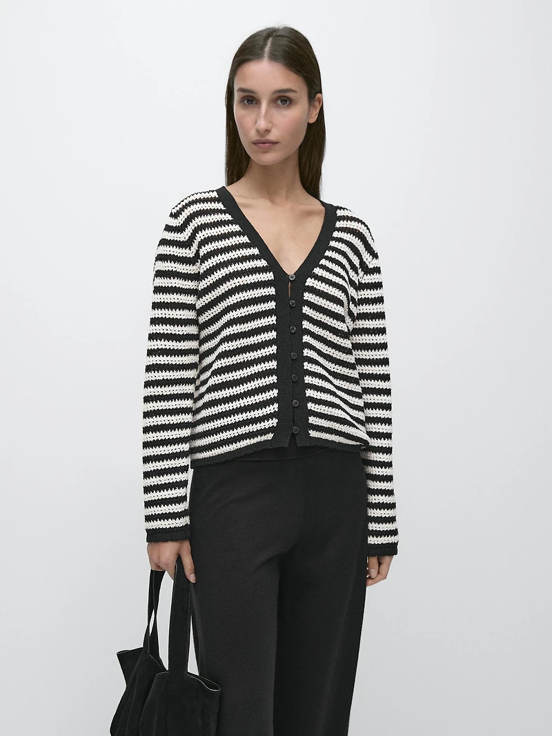 Striped knit cardigan