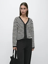 Striped knit cardigan