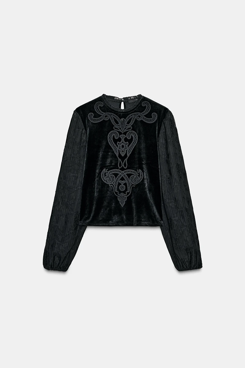 EMBROIDERED VELVET TOP
