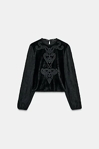 EMBROIDERED VELVET TOP