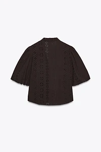 PUFF SLEEVE SHIRT WITH PERFORATED EMBROIDERY