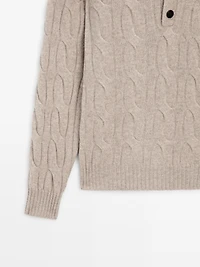 Wool cable-knit polo sweater