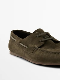 Soft split leather deck shoes