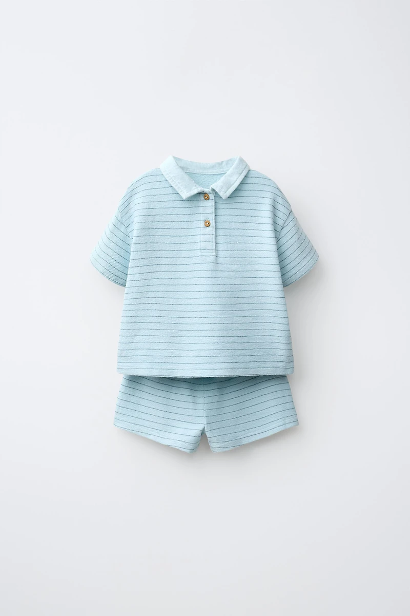 STRIPED POLO SHIRT AND BERMUDA SHORTS SET