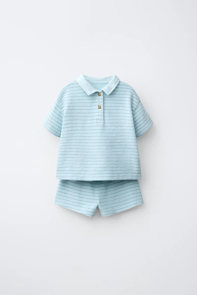 STRIPED POLO SHIRT AND BERMUDA SHORTS SET