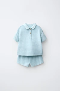 STRIPED POLO SHIRT AND BERMUDA SHORTS SET